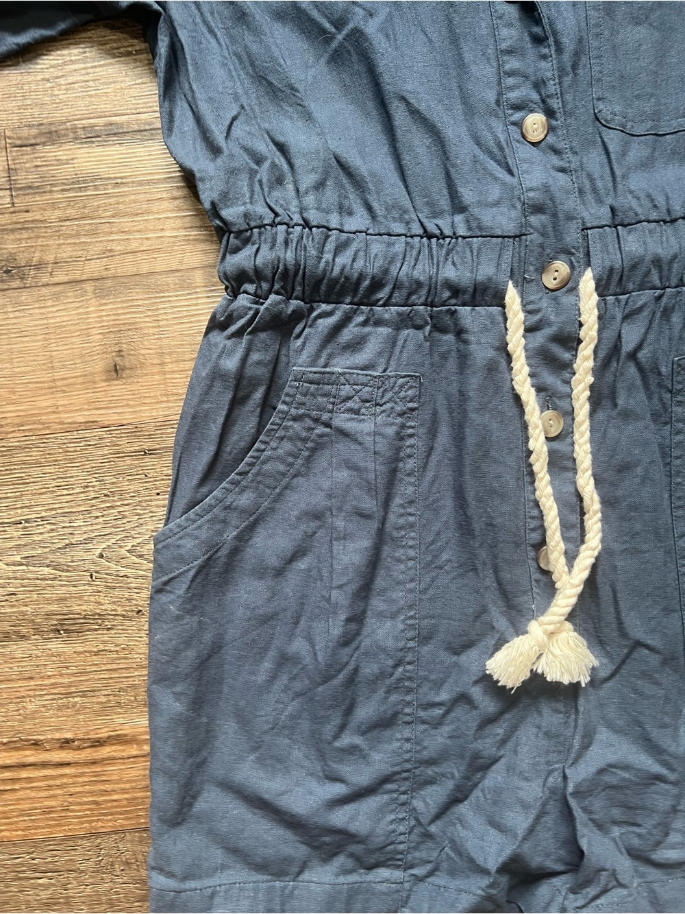 Universal Thread Navy Short-Sleeve Button Romper with Drawstring - Picture 2 of 5